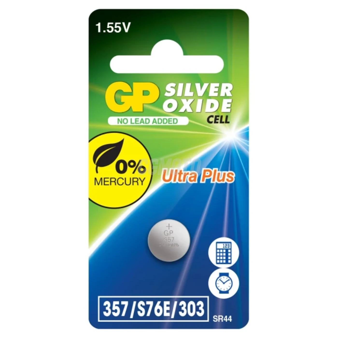 1 pile bouton oxyde d'argent SR44 1,55 V Ultra Plus 