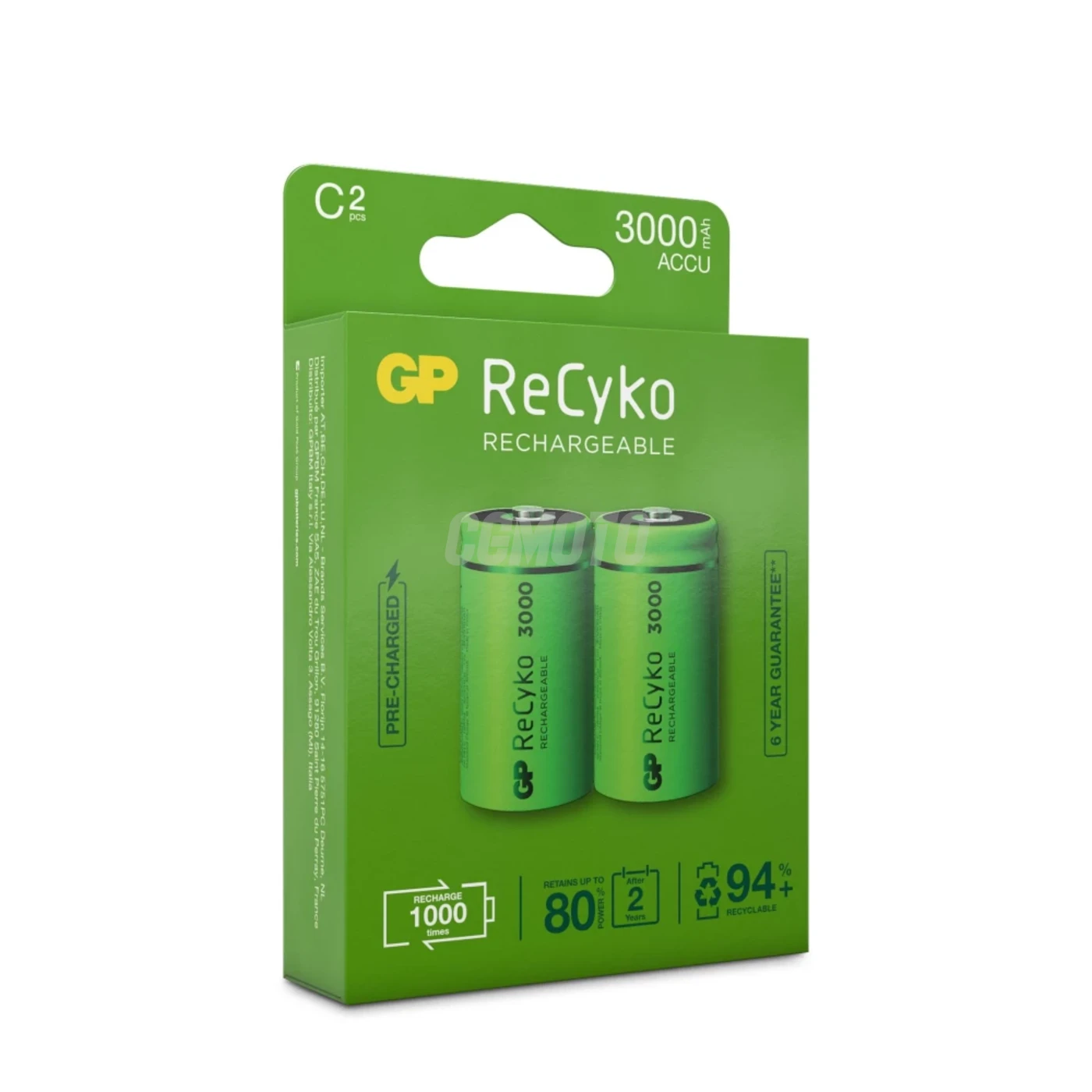 2 piles rechargeables NIMH C 1,2 V Recyko 3000 mAh