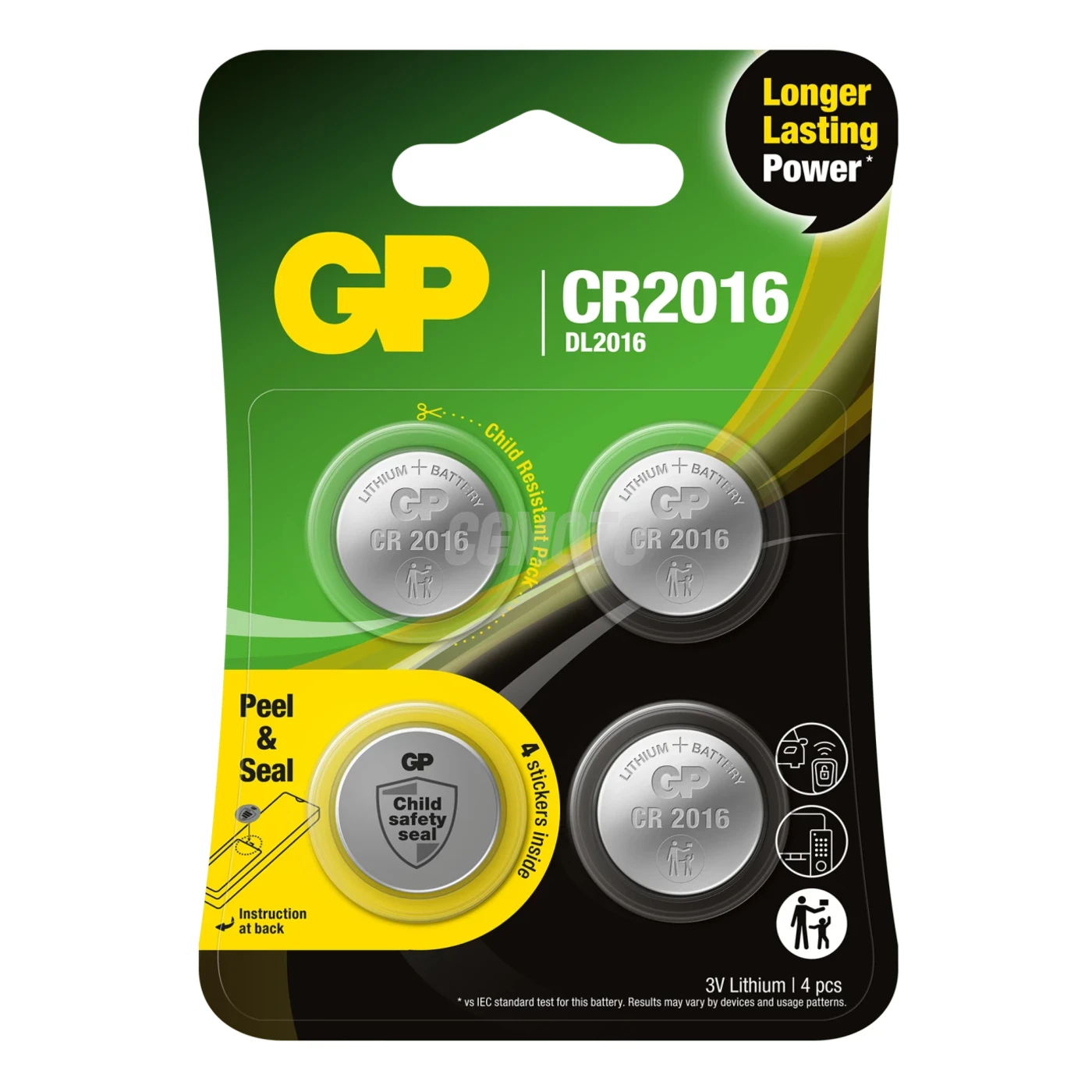 4 piles bouton lithium CR2016 3 V 