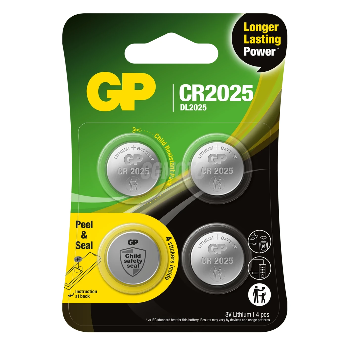 4 piles bouton lithium CR2025 3 V 