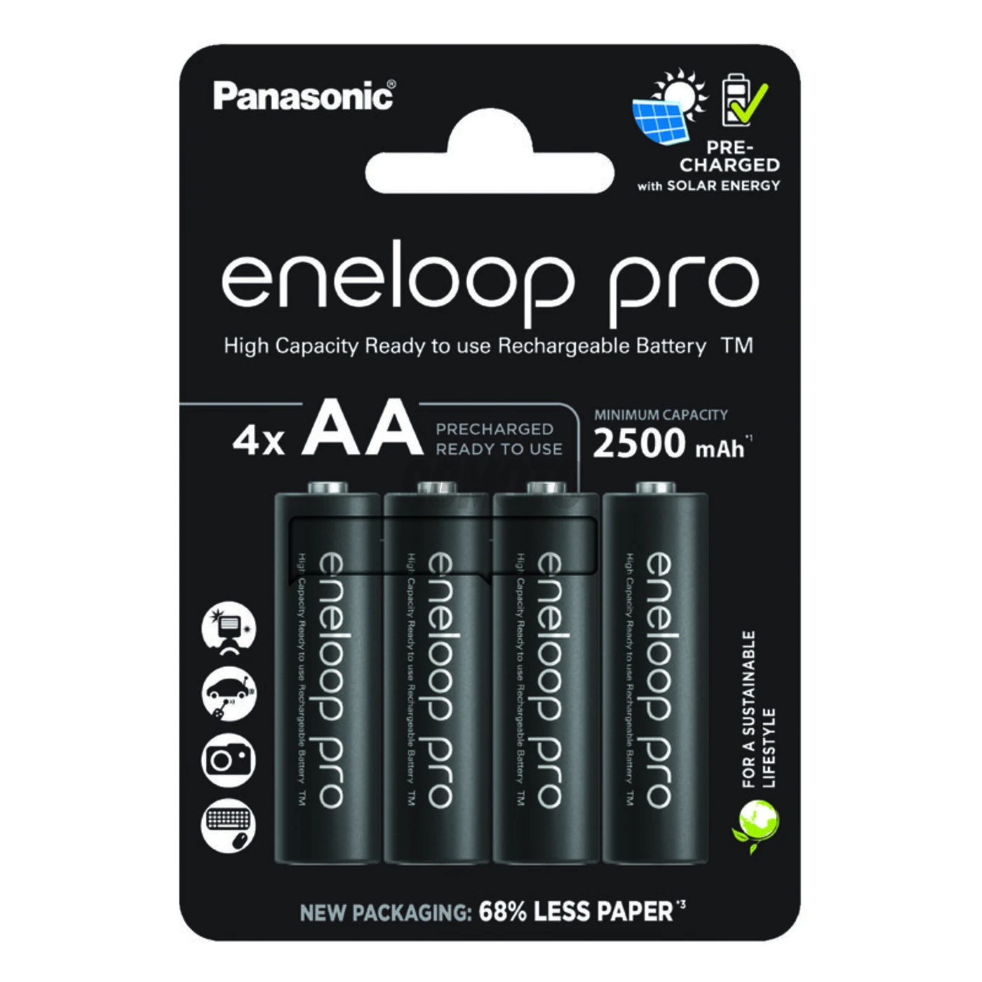 4 piles rechargeables NIMH AA 1,2 V PRO 2500 mAh