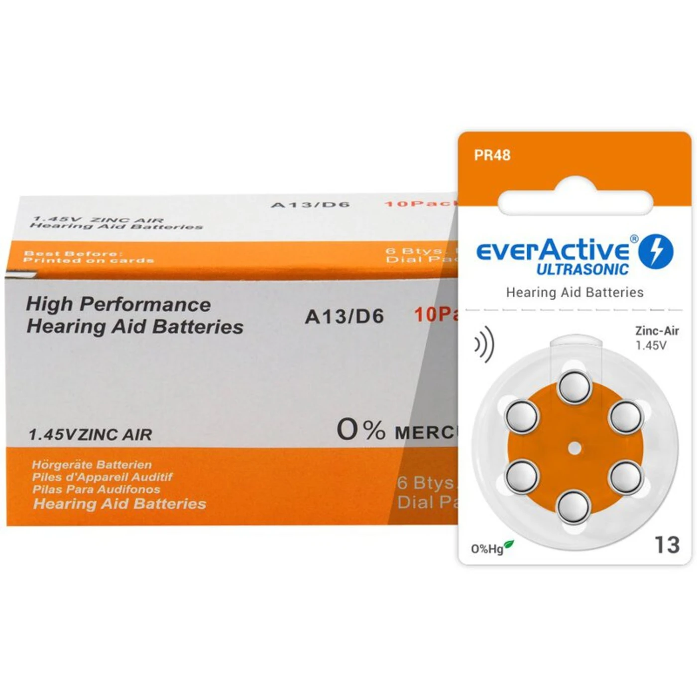 6 piles auditives zinc air 13 1,45 V Ultrasonic 