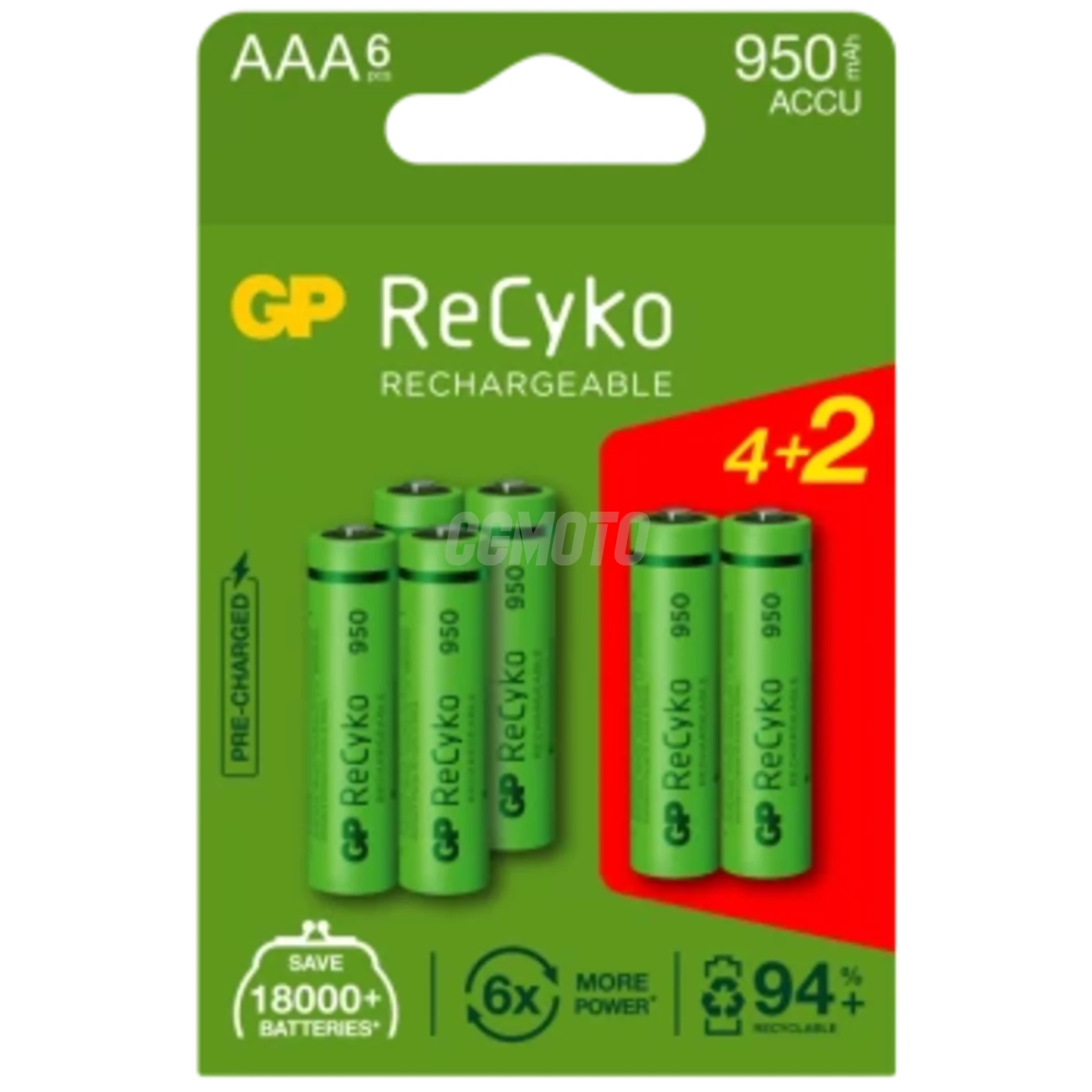 6 piles rechargeables NIMH AAA 1,2 V Recyko 950 mAh 6 piles rechargeables NIMH AAA 1,2 V Recyko 950 mAh