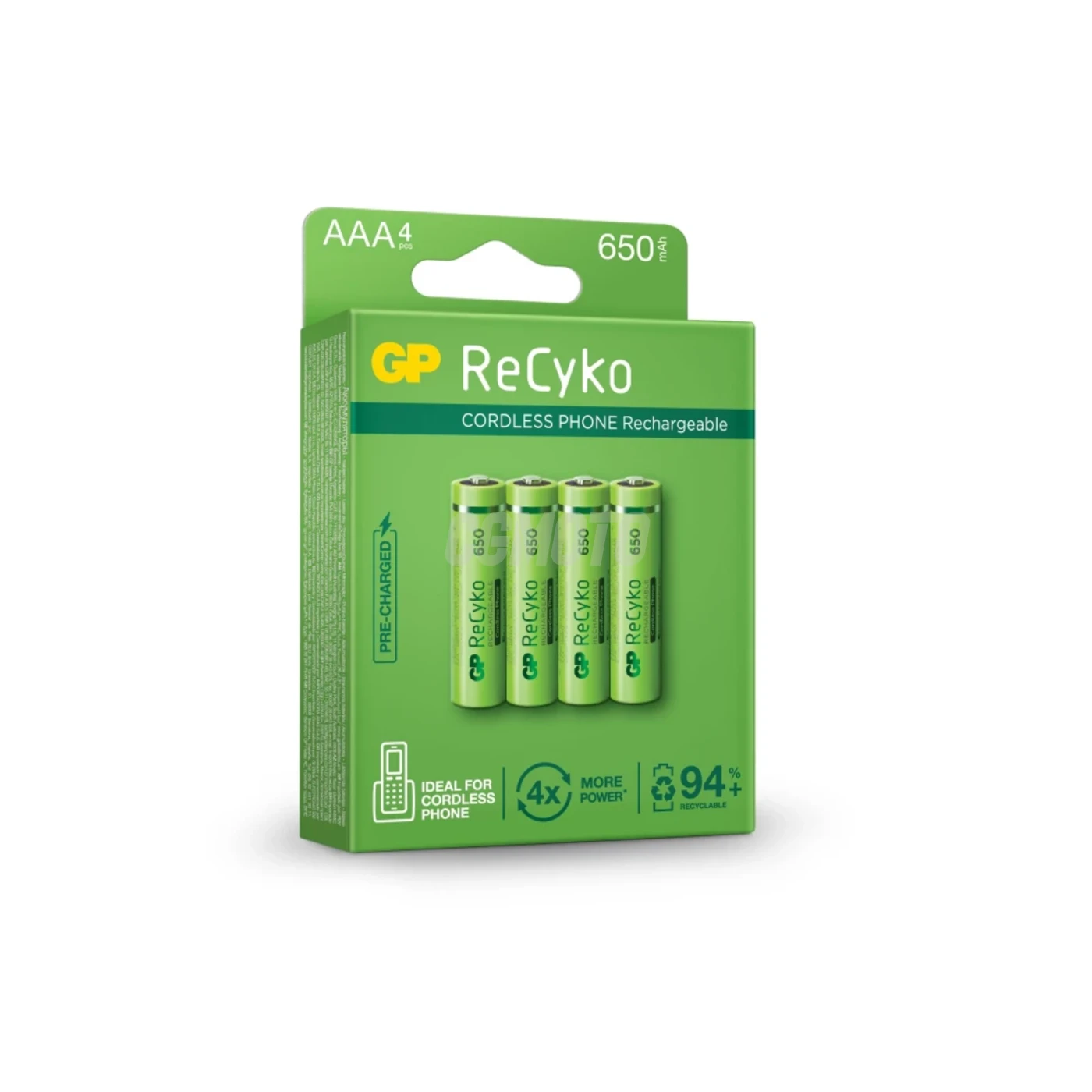 Blister de 4 piles rechargeable Recyko+ AAA 650mAh Dect Phone Power