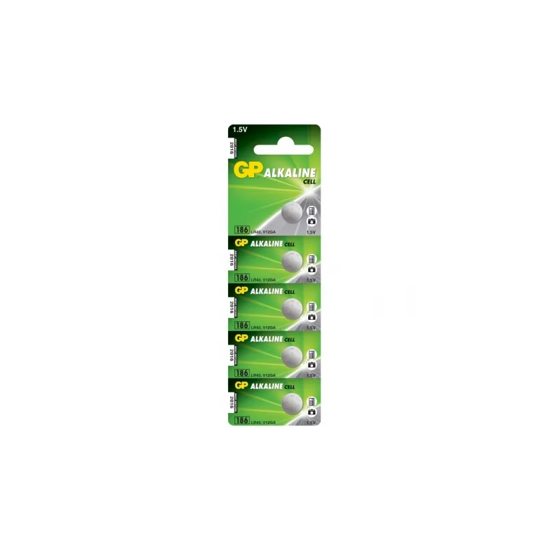 Blister de 5 piles GP 186 / LR43 / V12GA - 1,5V - GP Battery Blister de 5 piles GP 186 / LR43 / V12GA - 1,5V - GP Battery
