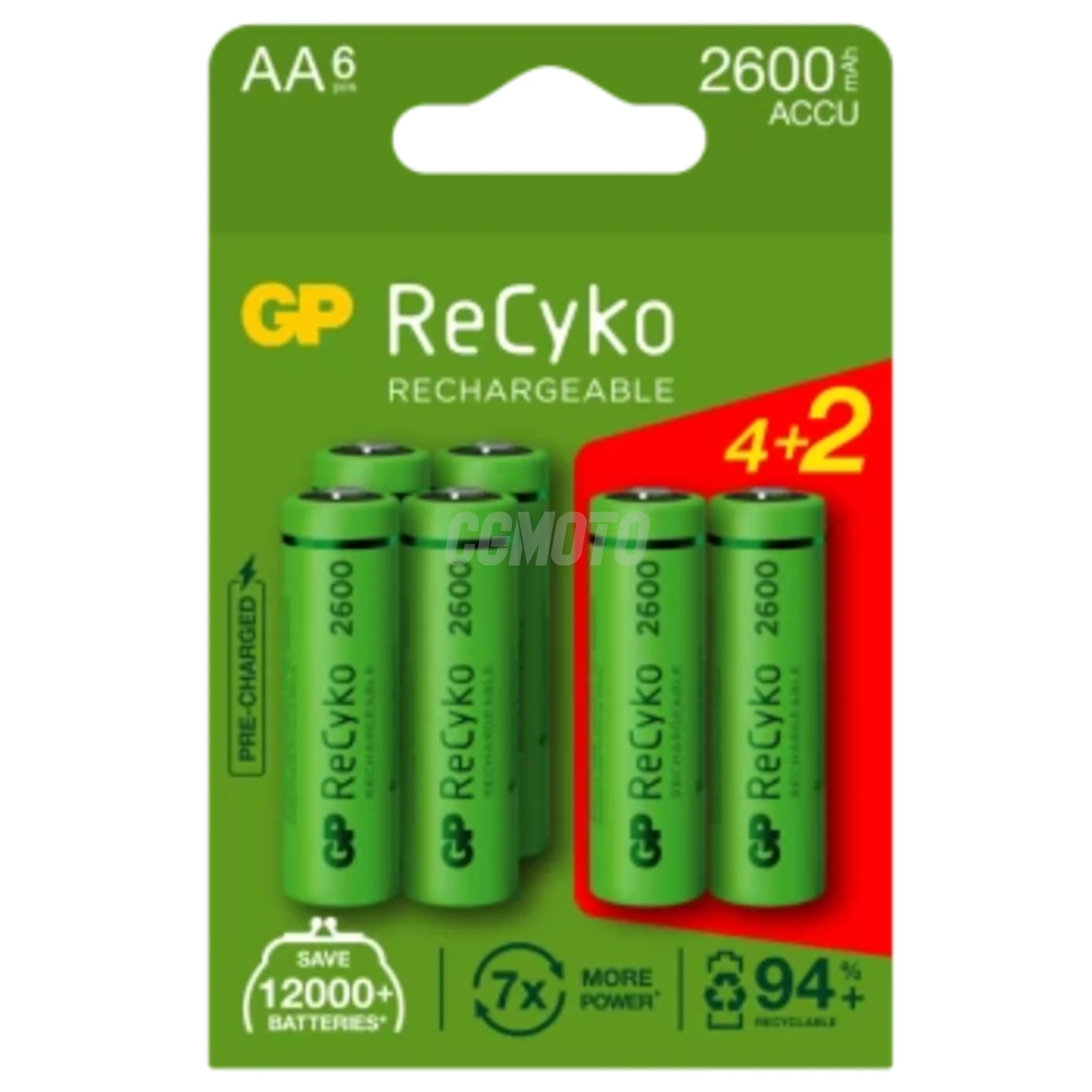 Blister de 6 piles rechargeable Recyko+ AA 2600mAh Blister de 6 piles rechargeable Recyko+ AA 2600mAh