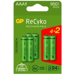 6 piles rechargeables NIMH AAA 1,2 V Recyko 950 mAh