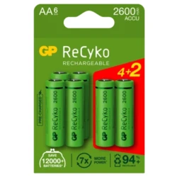 Blister de 6 piles rechargeable Recyko+ AA 2600mAh